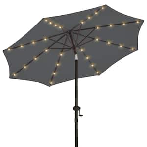 10 ft. Aluminum Outdoor Market Patio Umbrella, 32 LED Lights, Crank and Tilt in Dark Grey