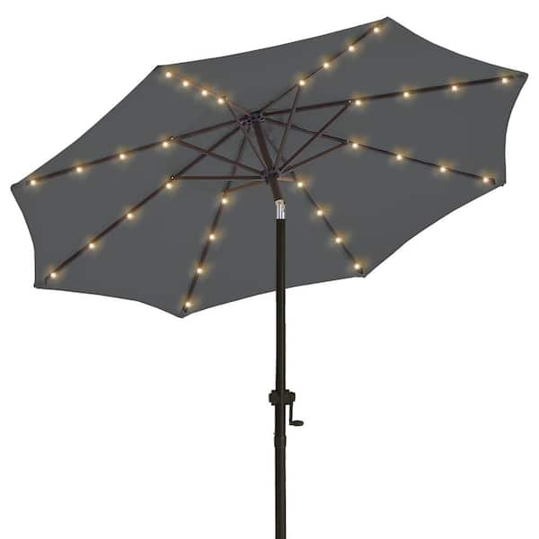 PASAMIC 10 ft. Aluminum Outdoor Market Patio Umbrella, 32 LED Lights, Crank and Tilt in Dark Grey