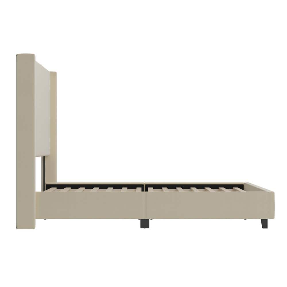 Beige King Upholstered Platform Bed with Wingback Headboard