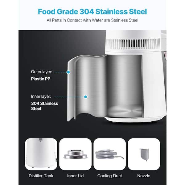 SKYSHALO 6L 1.6 Gal. Water Distiller 900W Stainless Steel White