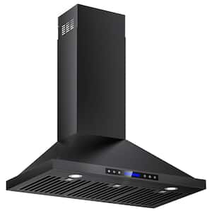 36 in. 900 CFM Convertible Wall Mount Downdraft System in Black Stainless Steel with Remote Control, Touch Control LCD