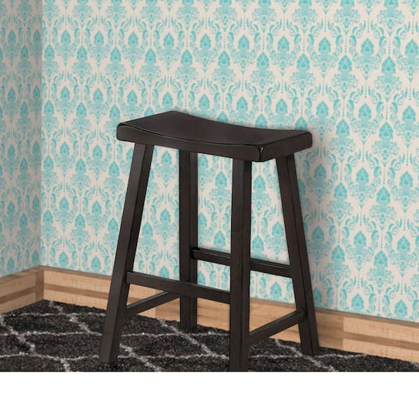 Brown Wooden 24 in. H Counter Height Stool with Saddle Seat (Set of 2)