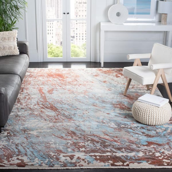 Vintage Persian 8 ft. x 10 ft. Blue/Brown Distressed Marble Area Rug