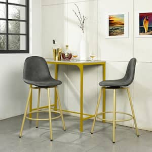 Adenmore Swivel Counter Stool with Charcoal Gray Faux Leather Upholstery and Gold Metal Frame (Set of 2)