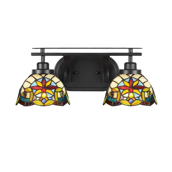 Unbranded Monroe 17.75 in. 2-Light Matte Black Vanity Light with 7 in. Earth Star Art Glass Shade No Bulbs Included