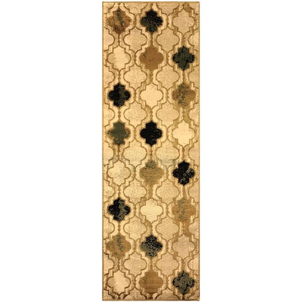 HomeRoots Bernadette Cream 3 ft. x 8 ft. Loomed Geometric Polypropylene Runner Area Rug