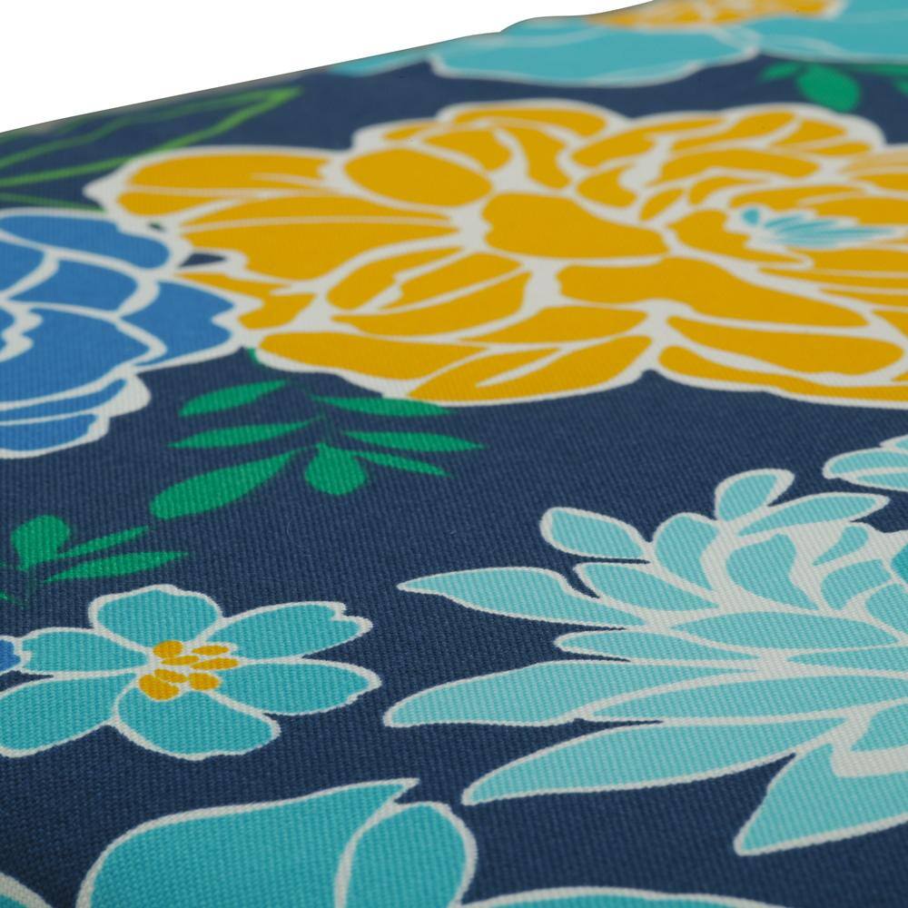 Floral Blue and Yellow Tufted Polyester Chair Pads, Set of 2