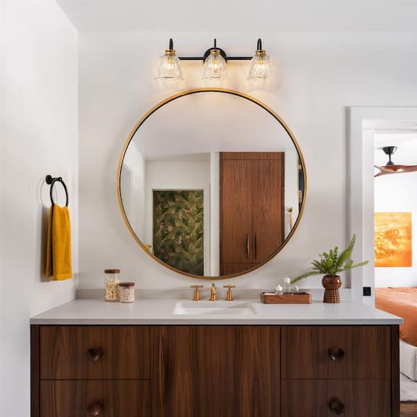 ZYZWMB 23.23 in. 3-Light Black and Brass Vintage Bathroom Vanity