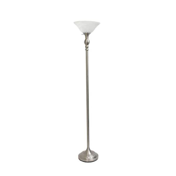 Lalia Home 71 in. Brushed Nickel Classic 1-Light Torchiere Floor Lamp with White Marbleized Glass Shade