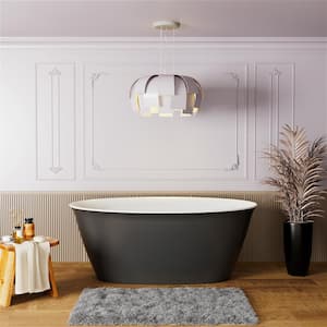 59 in. Acrylic Flatbottom Freestanding Non-Whirlpool Double Slipper Soaking Bathtub in Gary Included Center Drain