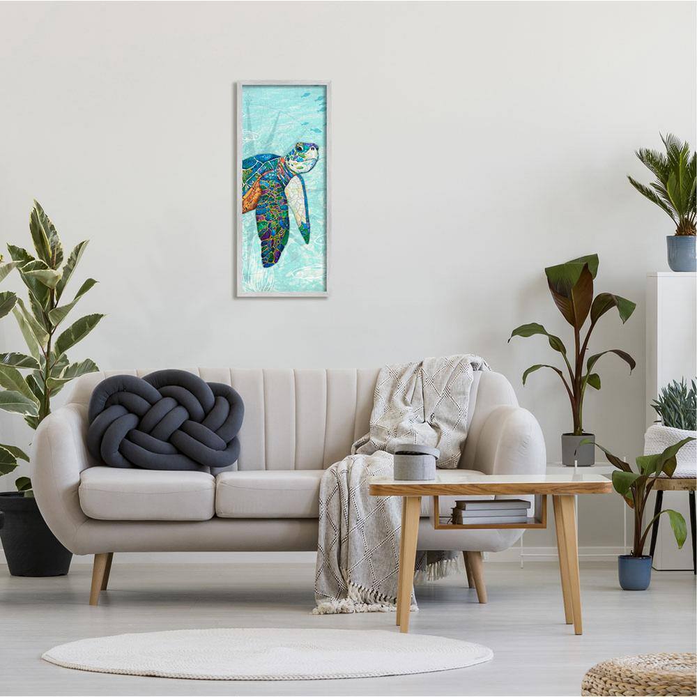 Sea Turtle Mosaic Style Collage Canvas Print with Gray Frame