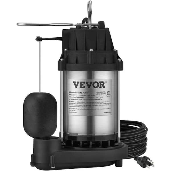 Sump Pump 1/2 HP 3960 GPH Submersible Stainless Steel 1-1/2 in. NPT Discharge 10 ft. Cord Auto Float Switch for Basement
