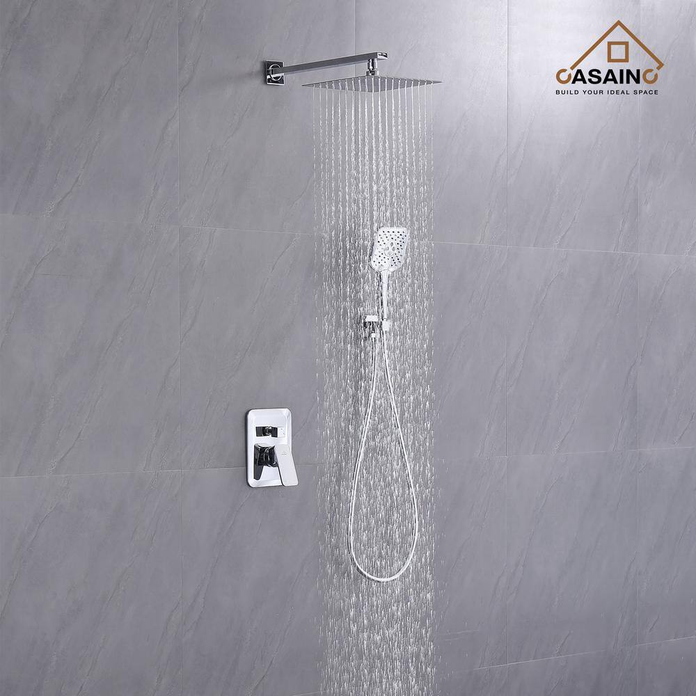 Chrome Dual Square Rain Handheld Wall Mounted Shower System