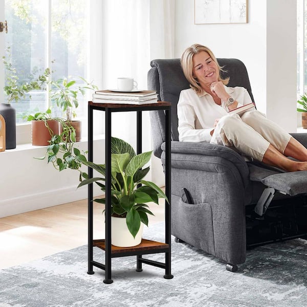 2-Tier Black Metal Rectangular Plant Stand Shelf with Modern Corner Design, Indoor/Outdoor Use (12 in. H W x 31 in. H H)