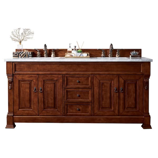 James Martin Vanities Brookfield 72 in. W x 23.5 in. D x 34.3 in. H Double Bath Vanity in Warm Cherry with Arctic Fall Top