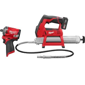 M12 12-Volt Li-Ion Cordless Grease Gun Kit with Stubby 1/2 in. Impact Wrench, One 3.0 Ah Battery, Charger and Tool Bag
