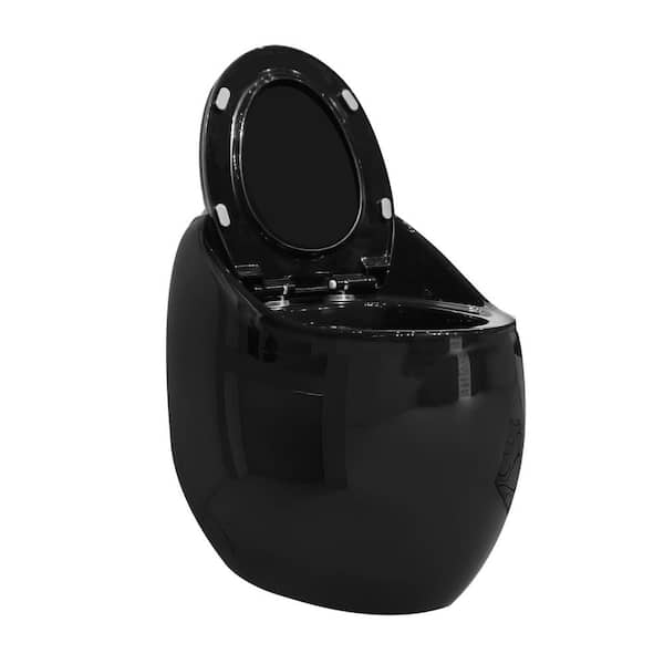1.28 GPF Single Flush Egg Shape Standard 1-Piece Toile in Glossy Black with Soft Close, Quick Release