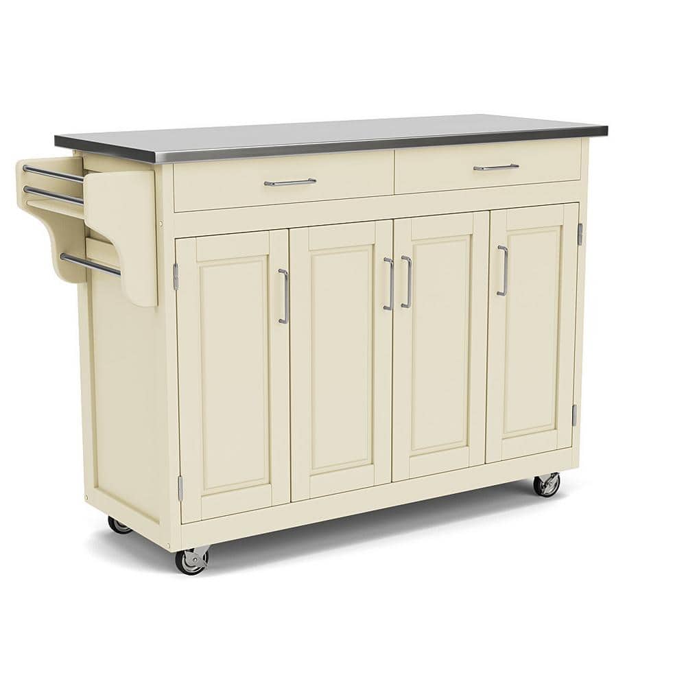Off-White Stainless Steel Top Kitchen Cart with Storage
