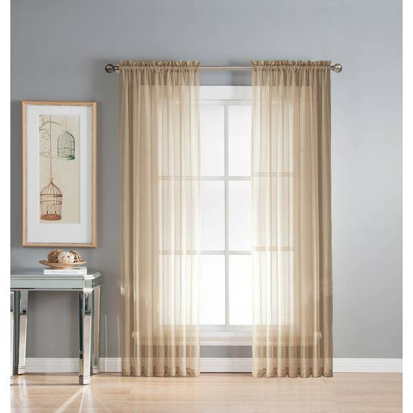 Window Elements Sheer Diamond Sheer 56 in. W x 90 in. L Rod Pocket Extra Wide Curtain Panel in Taupe