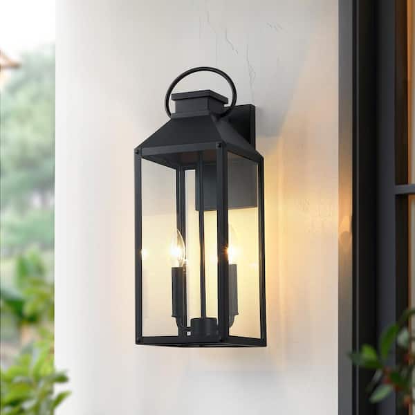 TRUE FINE Fremont 2-Light 20.5 in. Black Outdoor Wall Lantern Sconce Light