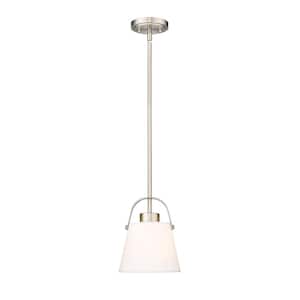 Z-Studio Linen Pendant 8 in. 1-Light Brushed Nickel Pendant Light with Ivory Fabric Shade with No Bulbs included