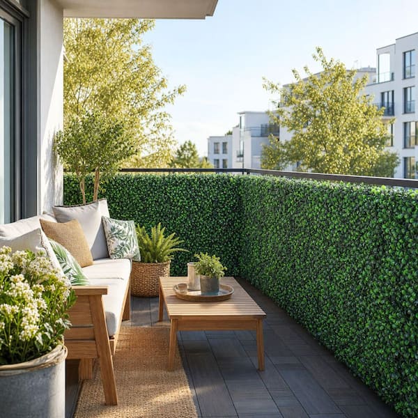 20 in. x 20 in. Artificial Boxwood Panels Green Topiary Hedge Greenery Panels Grass Wall Panels Backdrop (12-Piece)