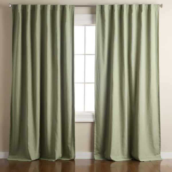 Arlo Solid Linen Texture 50 in. W x 84 in. L Polyester Blackout Sage Green Curtain (Set of 2)