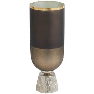 Bronze Glass Colorblock Candle Holder with Gold Accents and Textured Silver Base