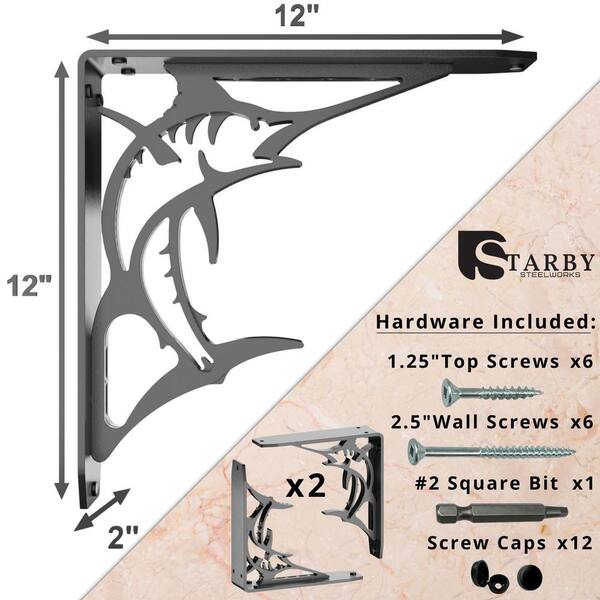 12 in. x 8 in. Black Heavy Duty Shelf Bracket