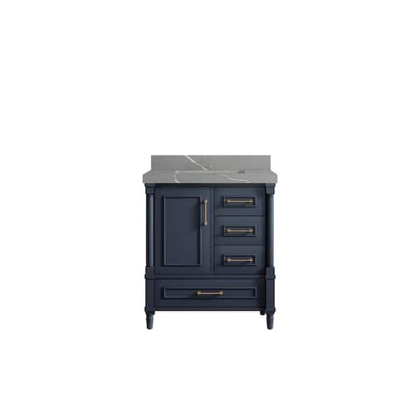 Willow Collections Hudson 30 in. W x 22 in. D x 36 in. H Bath Vanity in Navy Blue with 2 in. Piatra Gray Top