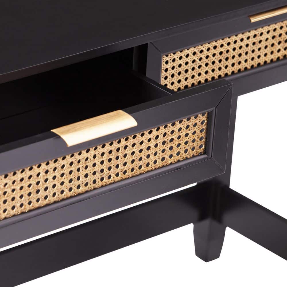 Chekshire 53" Black and Natural Wood Storage Console