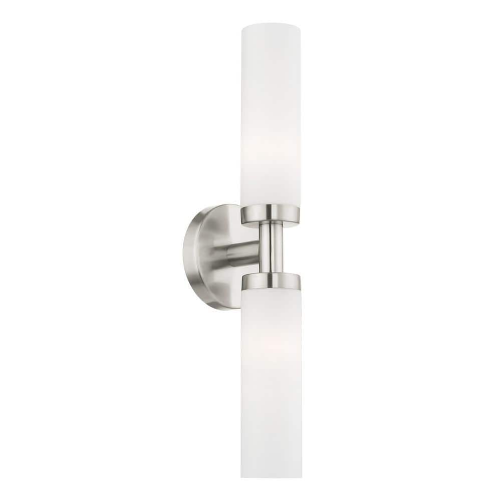 Brushed Nickel 2-Light Vanity with Satin Opal Glass