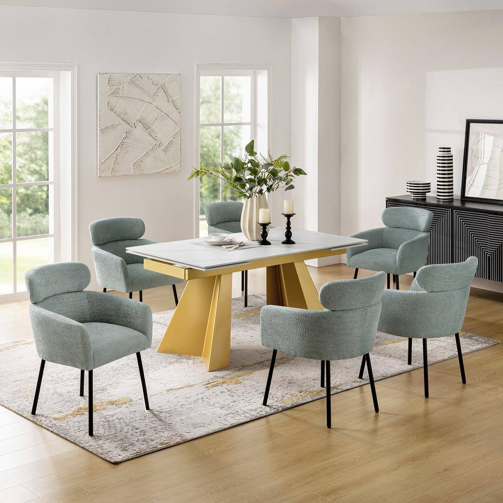 Lorenz White 7-Piece 94.5" Extendable Dining Table With Dining Chairs Set