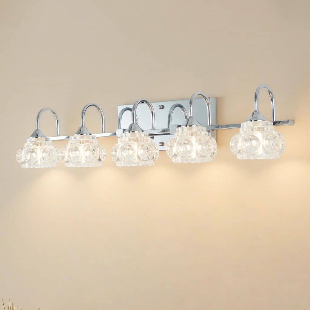 29 in. 5-Light Chrome and Metal Vanity Light with Clear Glass Shades for Bathroom (Bulbs Not Included) price history on PriceWatchPro