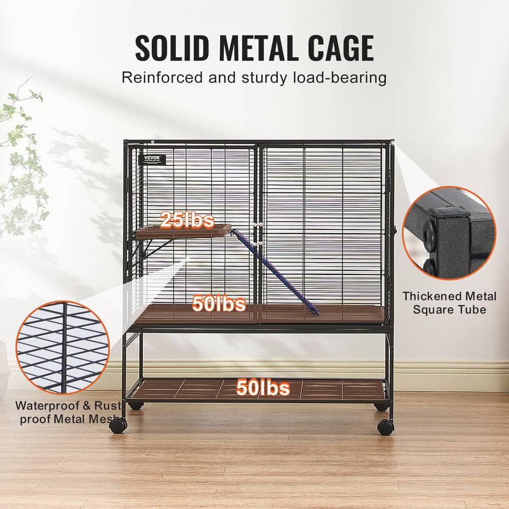 39" Black Metal 2-Tier Rolling Small Animal Cage