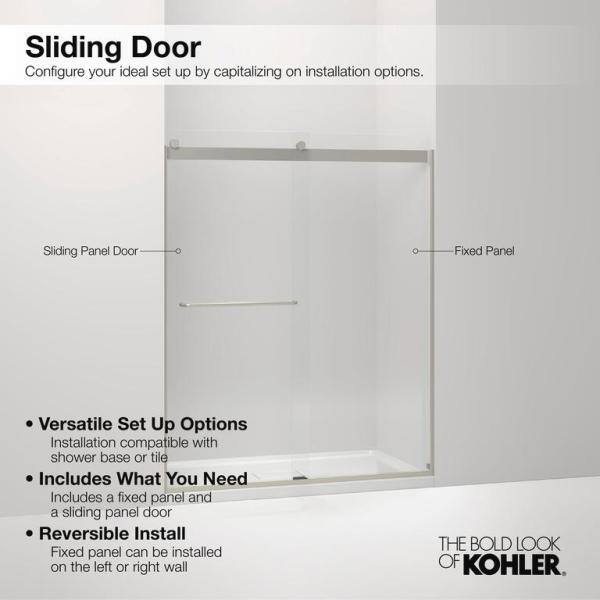 Pleat 63-9/16" Frameless Sliding Bath Door with Crystal Clear Glass and Matte Black Frame