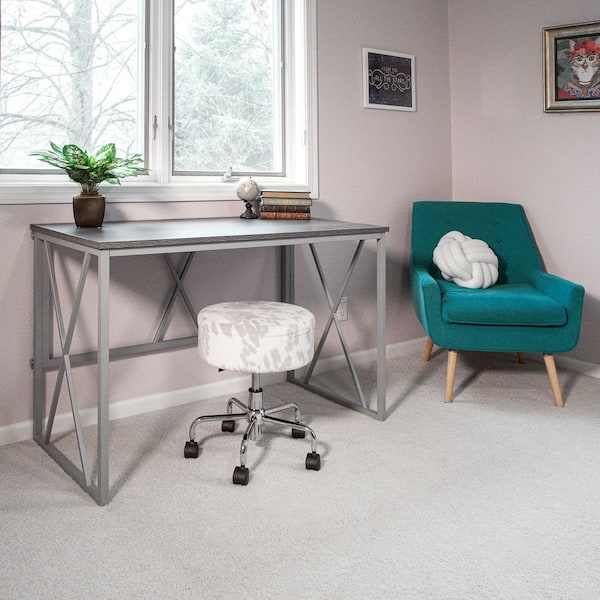 Collapsible 48 in. W Rectangular Weathered Wood and Satin Nickel Writing Desk