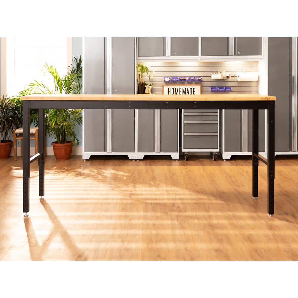 Pro Series 56" Adjustable Steel and Bamboo Workbench in Black