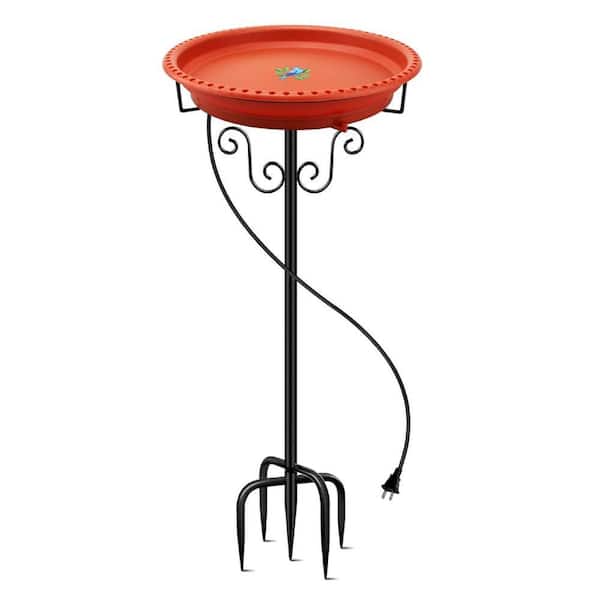 35 in. Brown Finish Metal Bird Bath Stand with 100W Thermostatically ControlLED Heated Bird Baths Bowl for Winter