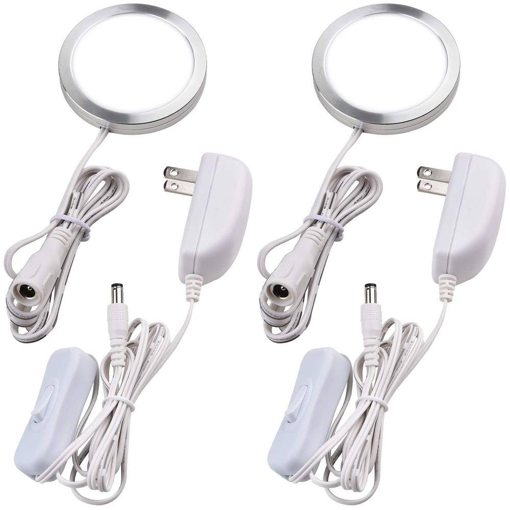 Super Bright Plug-in 1-Light Daylight Integrated LED Under Cabinet Puck Lig
