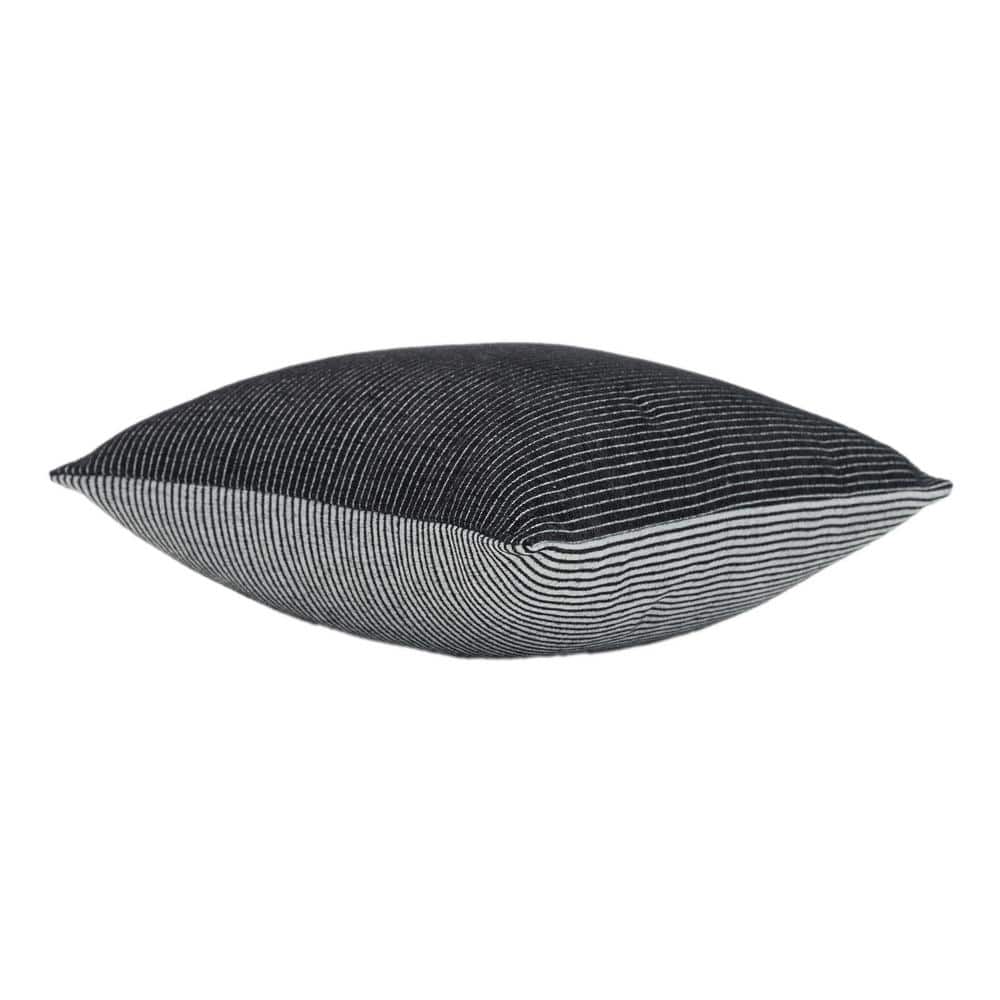 Elsa 18" Black and White Reversible Woven Pinstripes Pillow