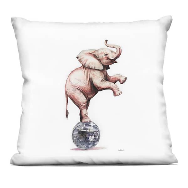 Stupell Industries Elephant on Disco Ball Grey Abstract Polyester 18 in. x 18 in. Throw Pillow