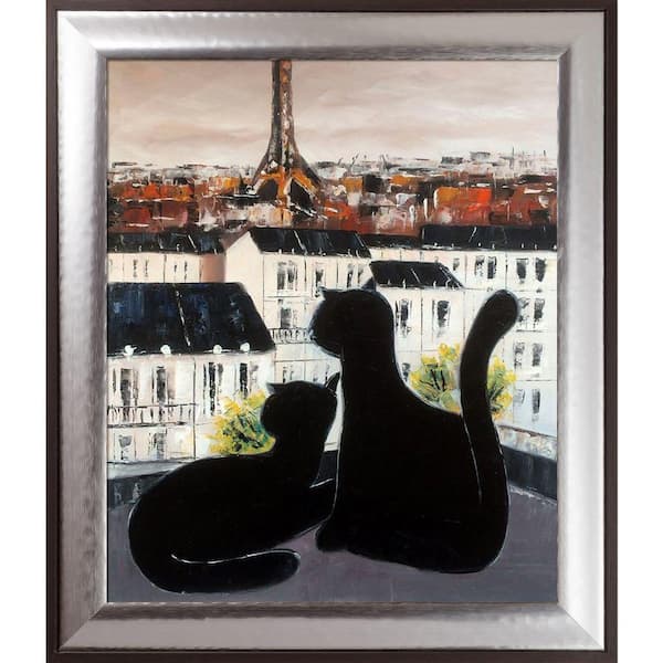 LA PASTICHE "Black Cat with His Pretty on Paris Roofs III Reproduction with Magnesium Silver Frame" by Atelier de Jiel Canvas Print