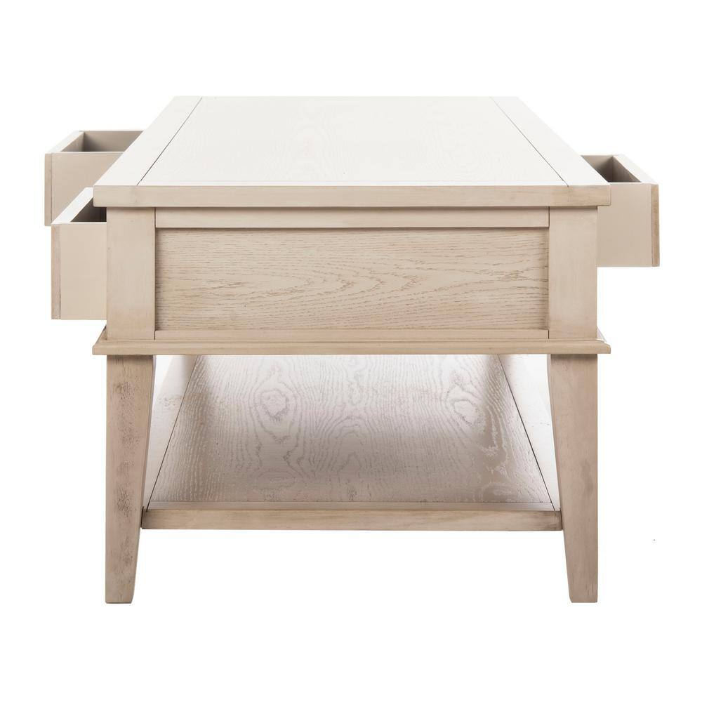 White Wash Elm Wood Coffee Table with Storage Drawers