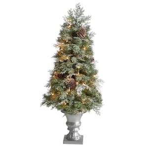 4 ft. English Pine Artificial Christmas Tree with 100 Warm White LED Lights and 413 Bendable Branches in Decorative Urn