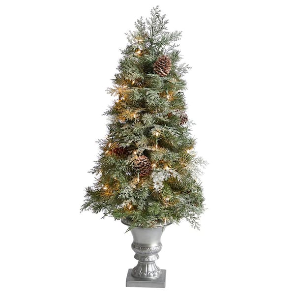Nearly Natural 4 ft. English Pine Artificial Christmas Tree with 100 Warm White LED Lights and 413 Bendable Branches in Decorative Urn