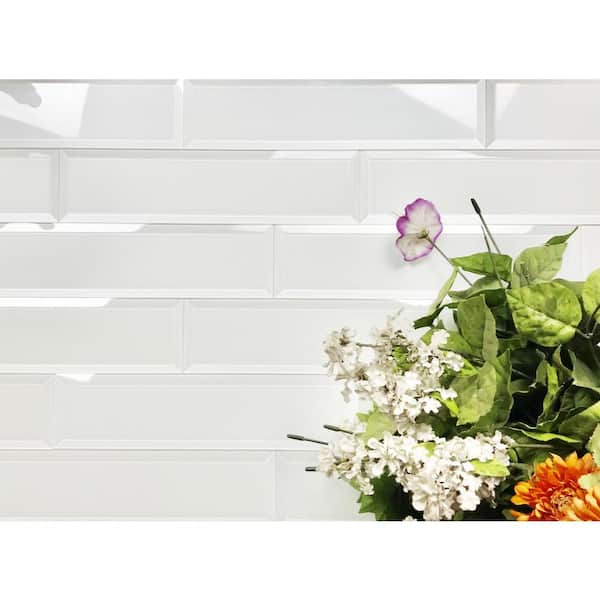 ABOLOS Frosted Elegance White Subway 3 in. x 12 in Glossy Glass Subway Tile (1 sq. ft.) ABOLOS Frosted Elegance White Subway 3 in. x 12 in Glossy Glass Subway Tile (1 sq. ft.)