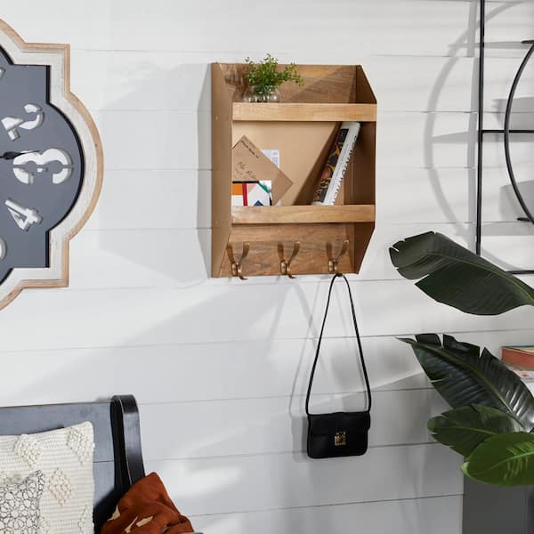 Brown 3 Shelves Metal Wall Shelf