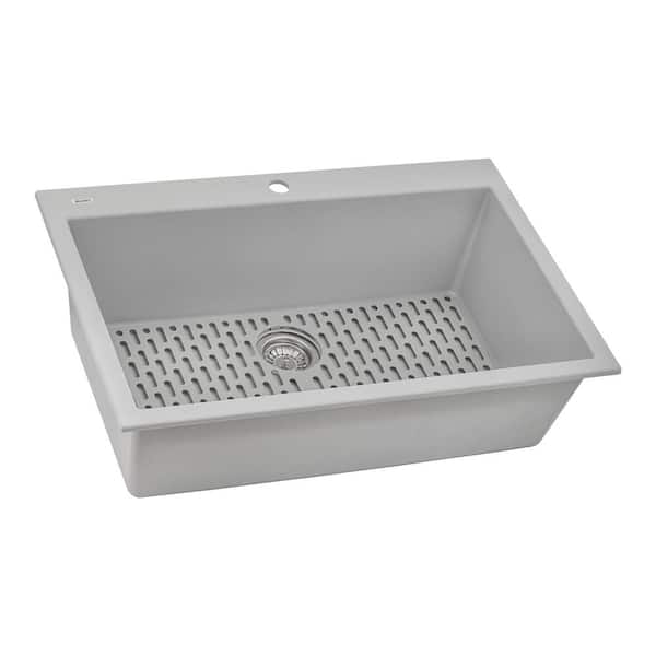 Ruvati epiGranite 30 in. Drop-in Topmount SIngle Bowl Kitchen Sink in Silver Gray Granite Composite