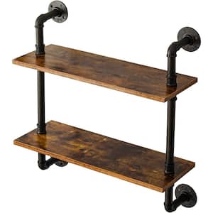 23.62 in. W x 7.87 in. D Rustic Brown Decorative Wall Shelf, Pipe Floating Shelves